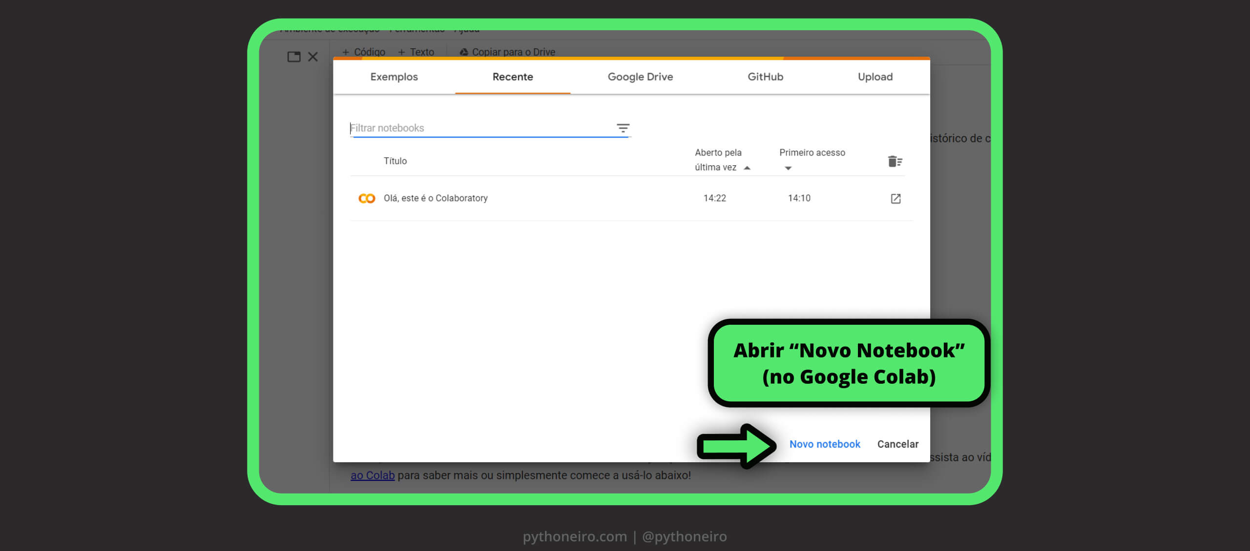 Como abrir um novo notebook no google Colab